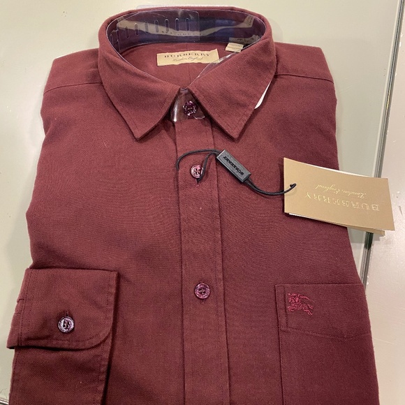 NWT! Rare! Burberry Men's Cotton Poplin Sport Shirt In Dark Elderberry Size L - Picture 7 of 11